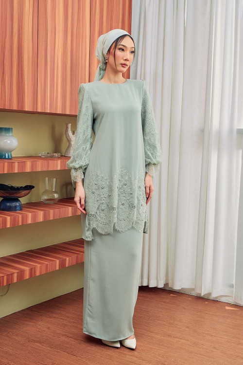 Yara Luxe Kurung - Dusty Green