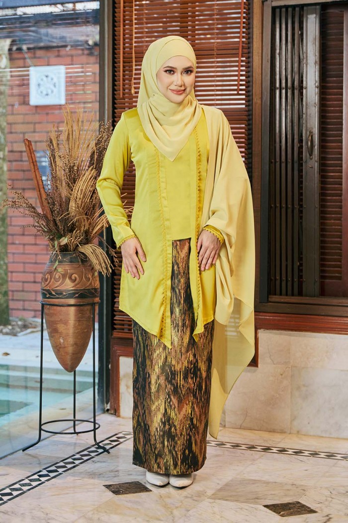 Embun Brocade Kebaya - Lemon Yellow