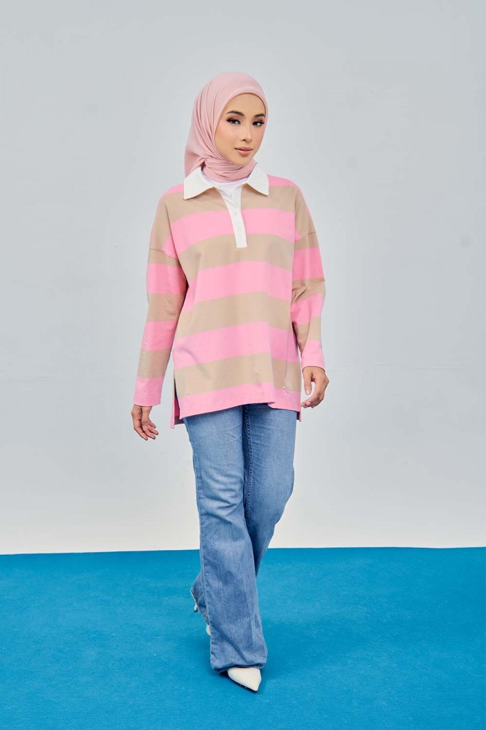 Sky Striped Top - Pink Nude