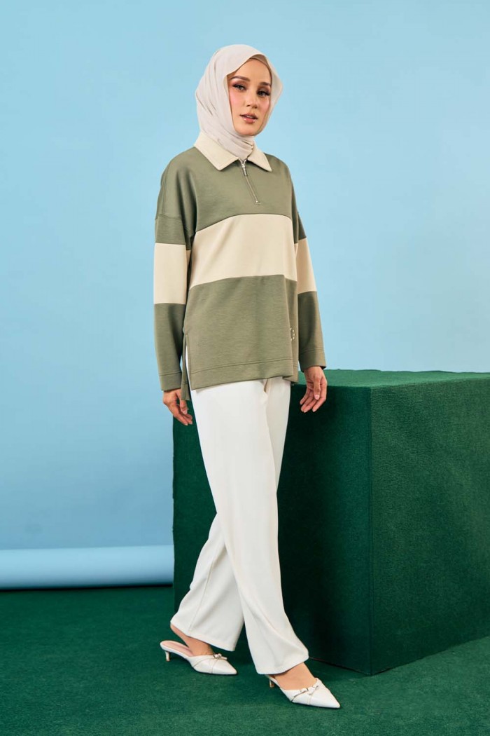 Viena Striped Top - Hunter Green