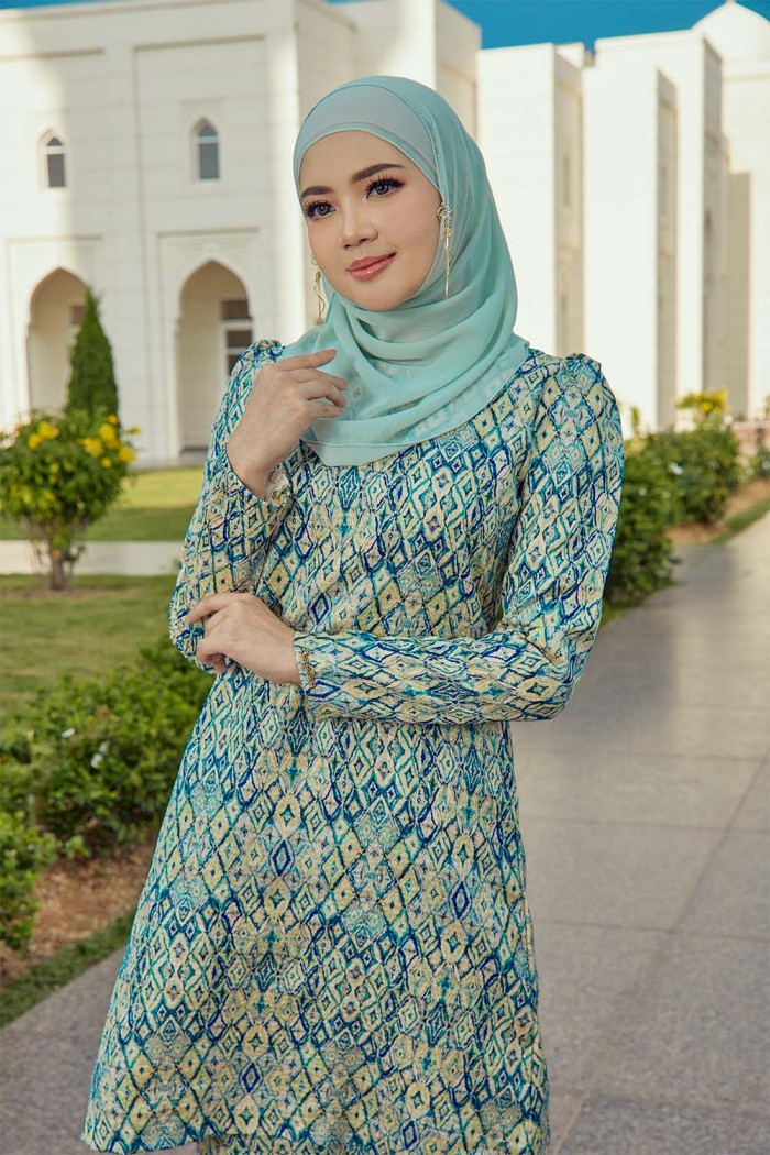 Jute Luxe Kurung - Lemon Green