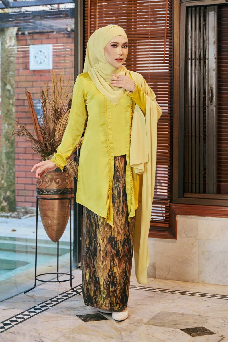 Embun Brocade Kebaya - Lemon Yellow