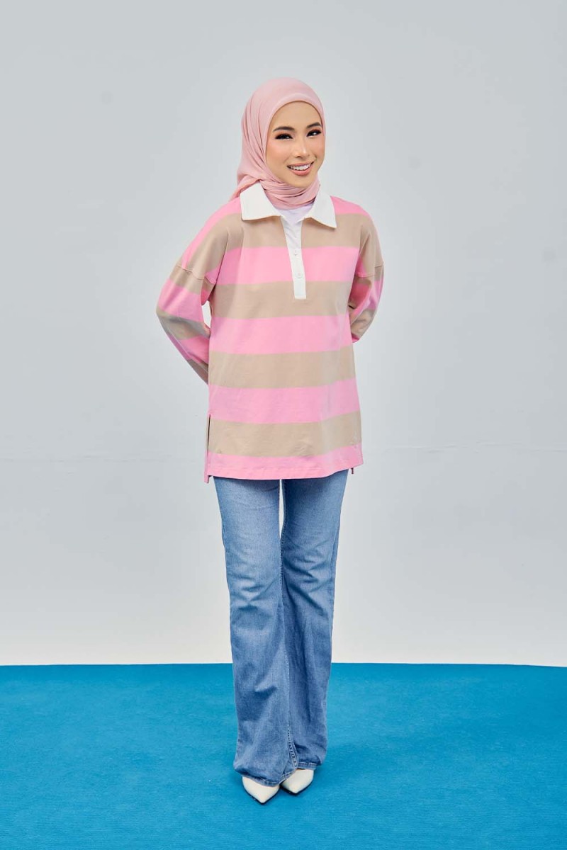 Sky Striped Top - Pink Nude