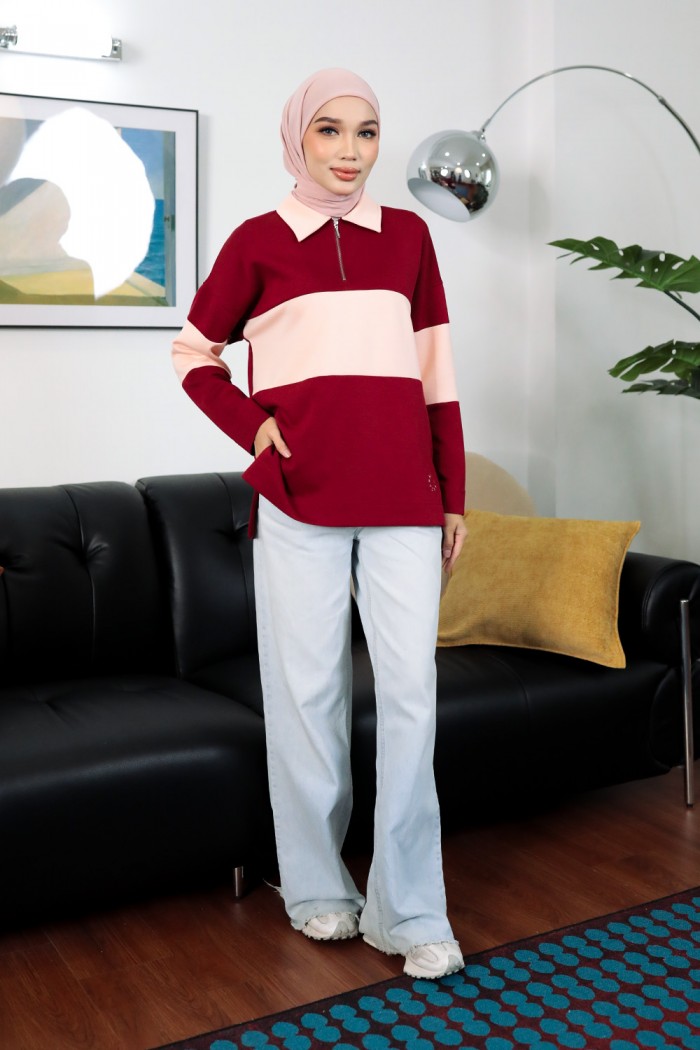 Viena Striped Top - Maroon