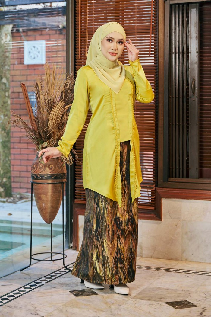 Embun Brocade Kebaya - Lemon Yellow