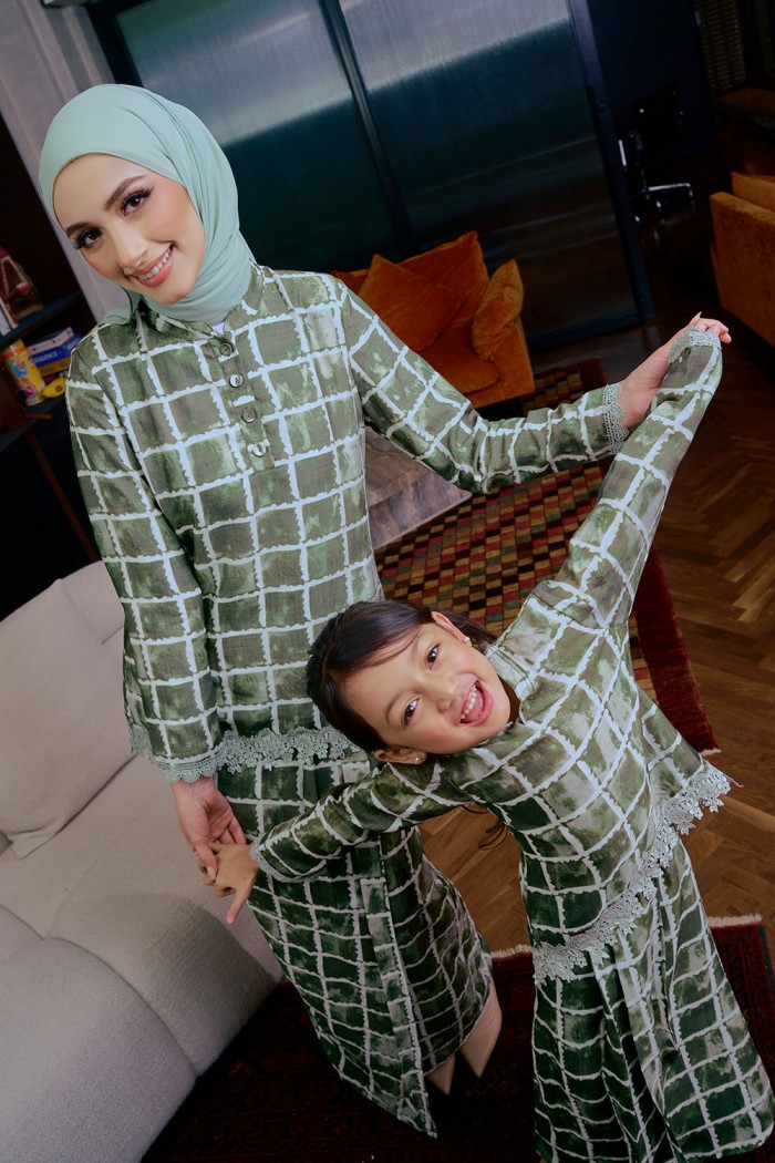 Eva Mini Kurung Kids - Moss Green