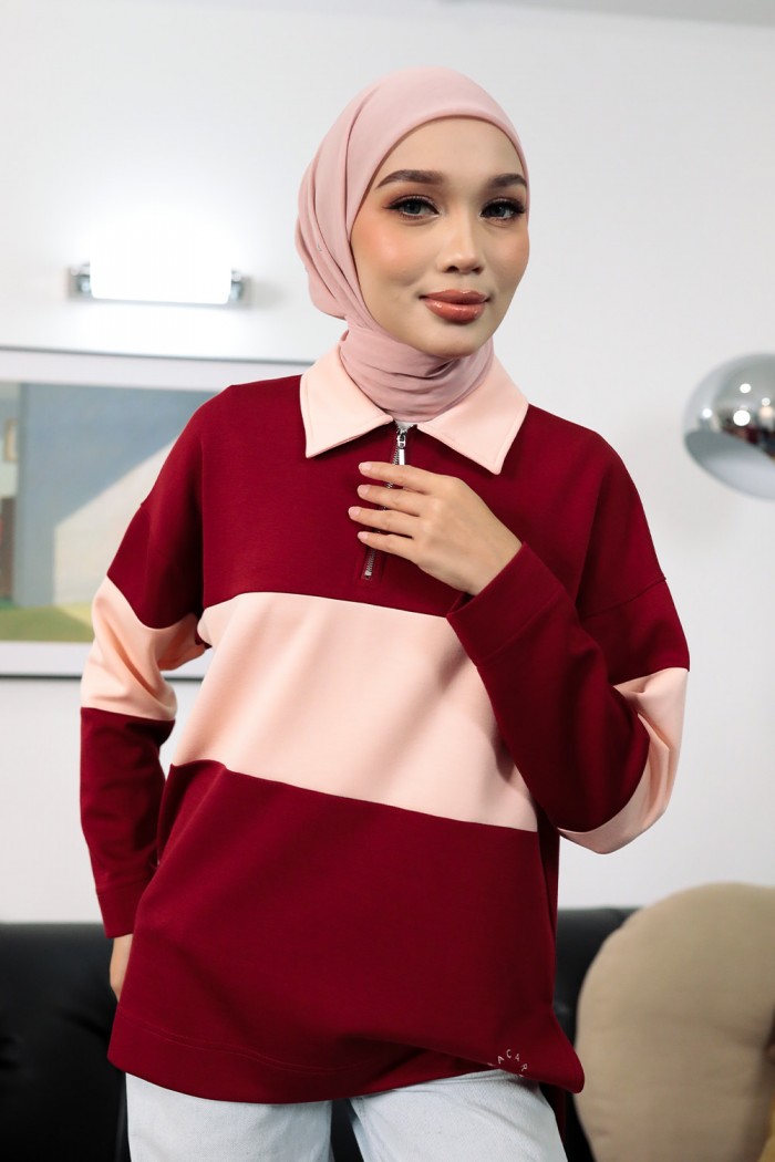 Viena Striped Top - Maroon
