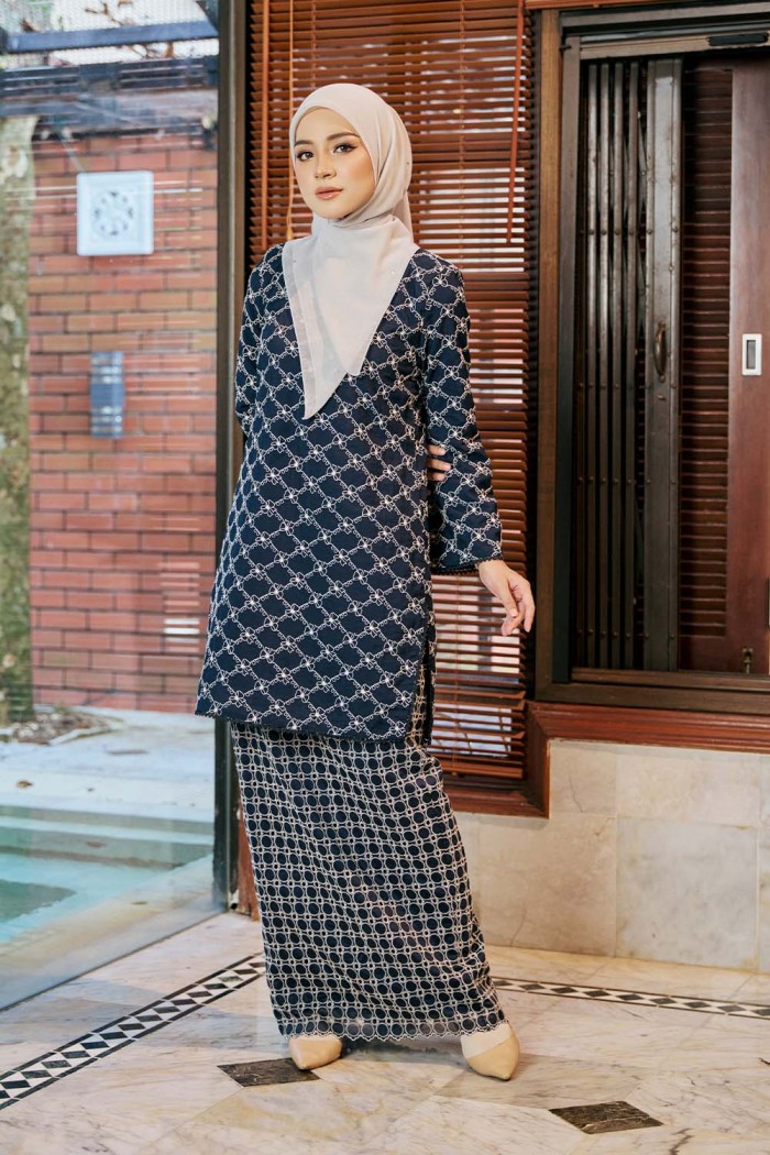 Safa Luxe Kurung - Navy Blue