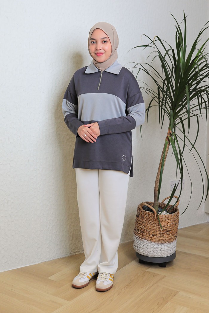 Viena Striped Top - Steel Grey