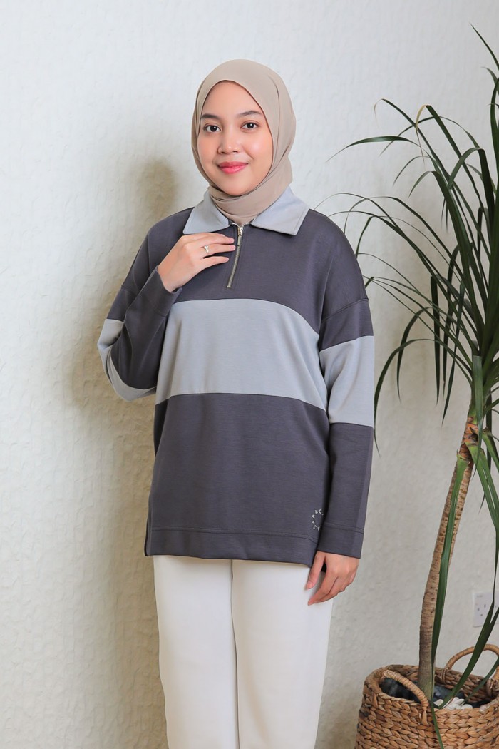 Viena Striped Top - Steel Grey