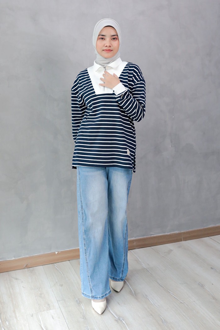 Ozy Stripe Shirt - Navy Blue