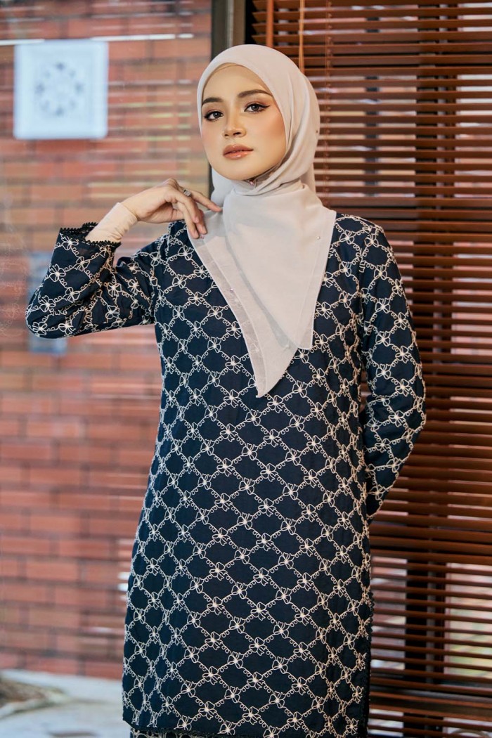 Safa Luxe Kurung - Navy Blue