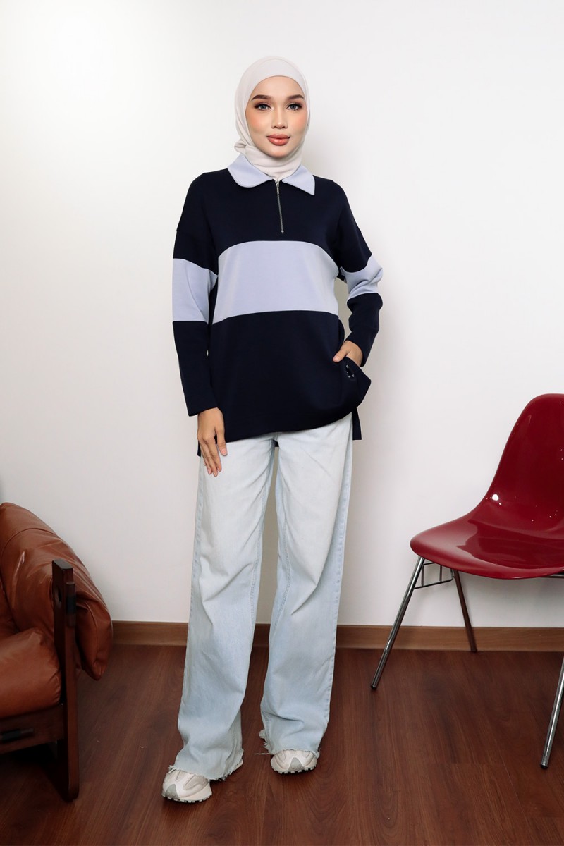 Viena Striped Top - Dark Blue