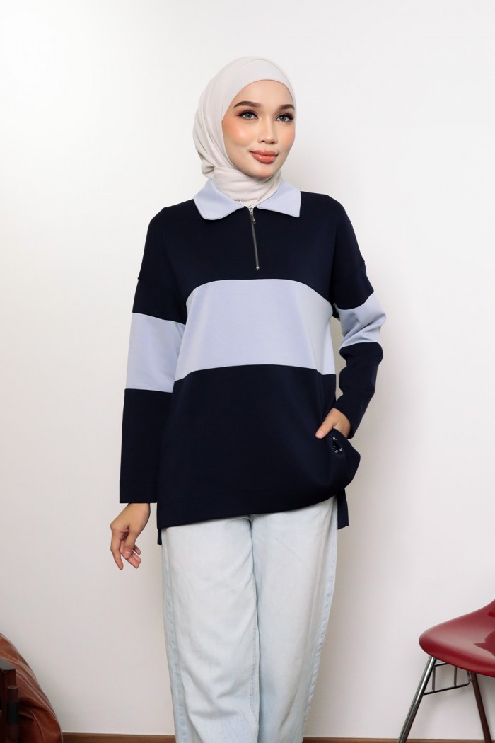 Viena Striped Top - Dark Blue