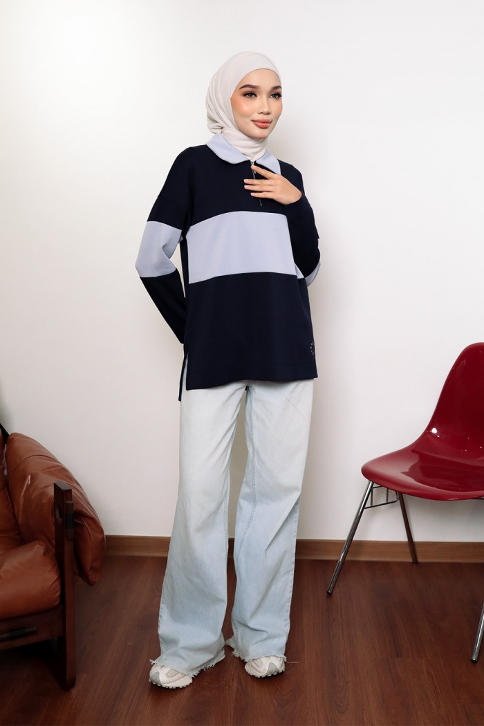 Viena Striped Top - Dark Blue