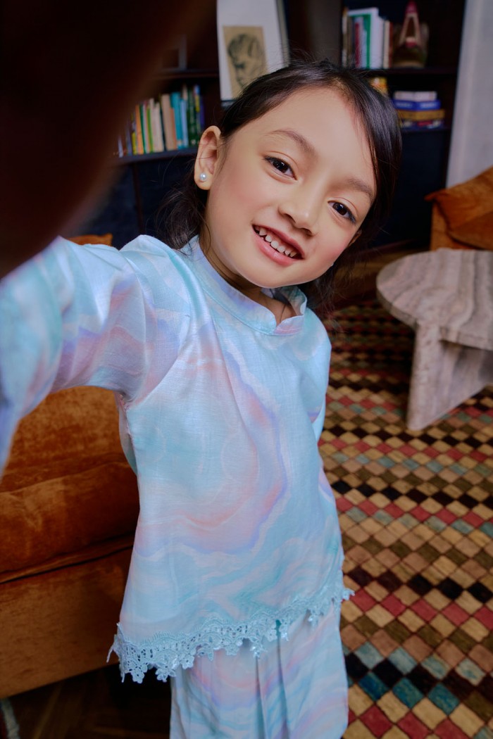 Eva Mini Kurung Kids - Mint Blue