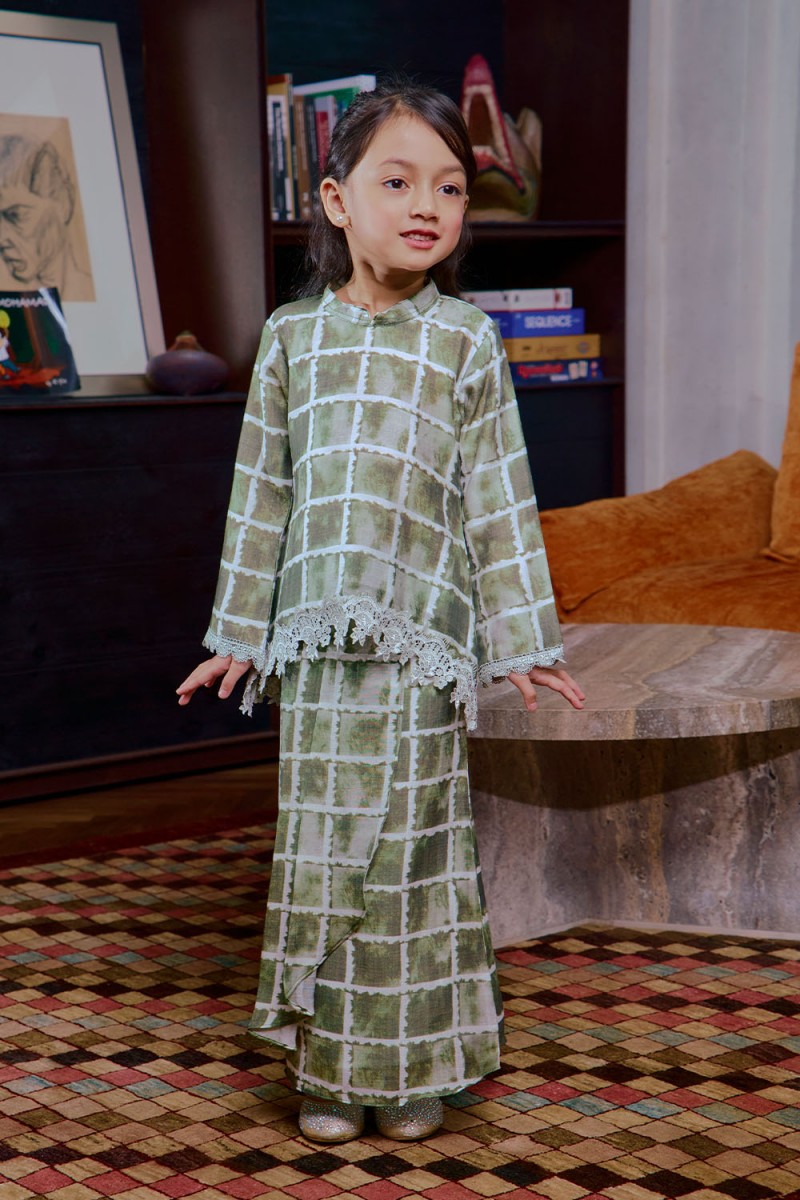 Eva Mini Kurung Kids - Moss Green