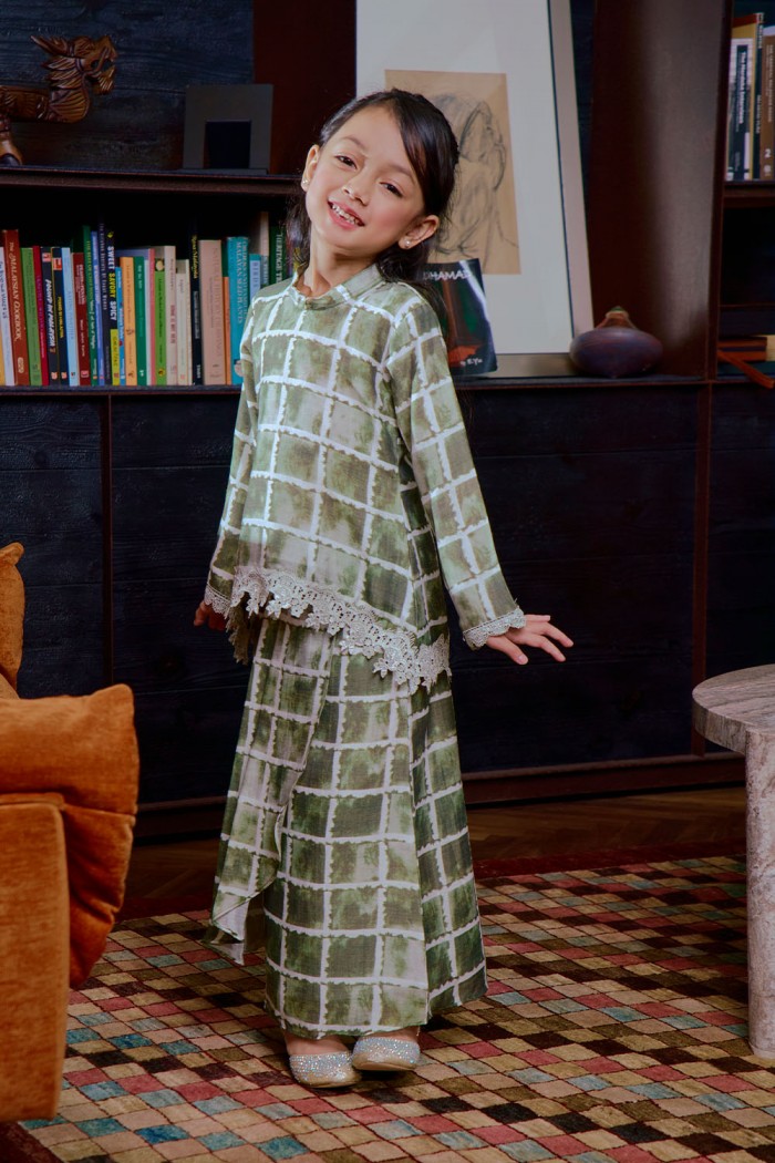 Eva Mini Kurung Kids - Moss Green
