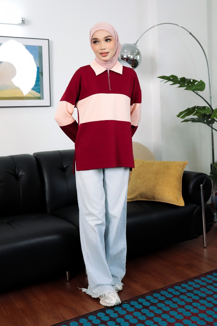 Viena Striped Top - Maroon