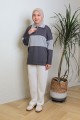 Viena Striped Top - Steel Grey