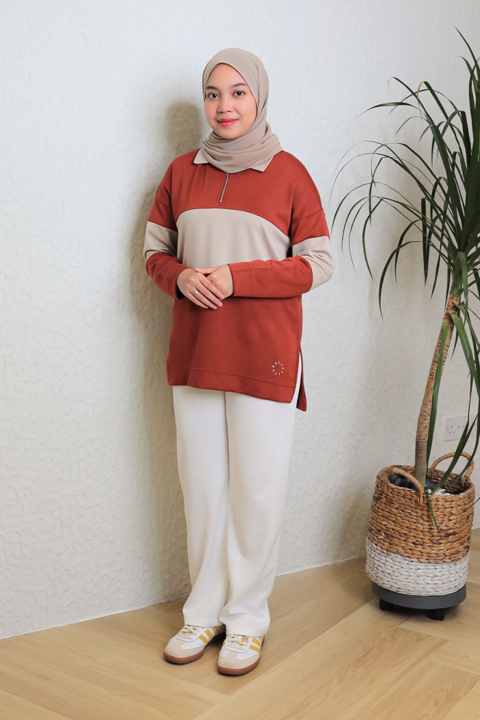 Viena Striped Top - Brick Orange