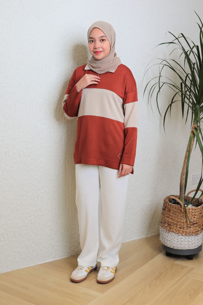 Viena Striped Top - Brick Orange