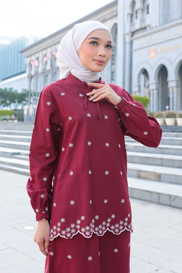 Kate Linen Set - Maroon