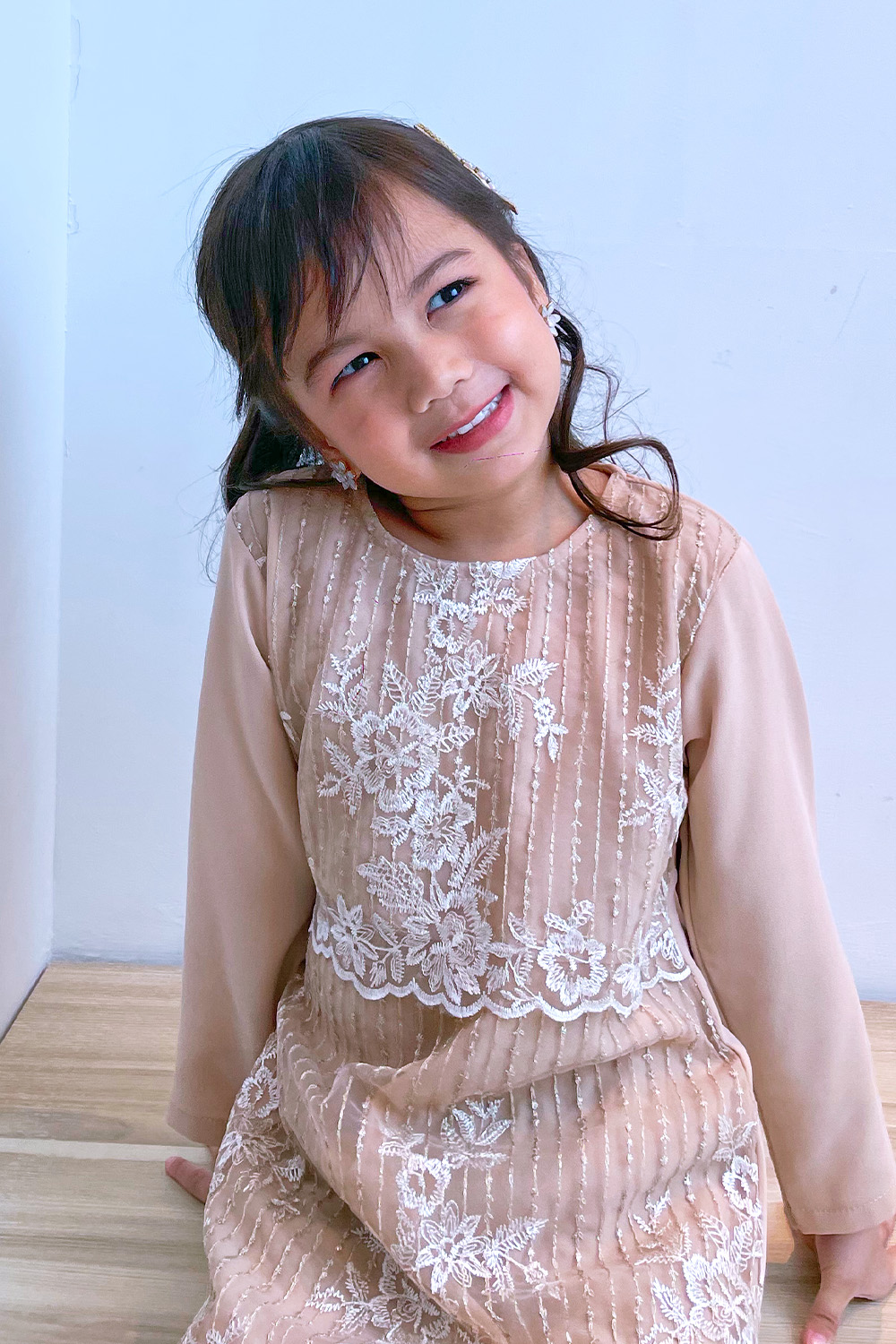 kides girl　nude CaryaZara | Casual Kurung | Raya Kurung | Kurta Men | Baju Melayu | Scarves  | KIDS Girls Daveeka Lacey Kids Daveeka Lacey Kids - Nude Brown